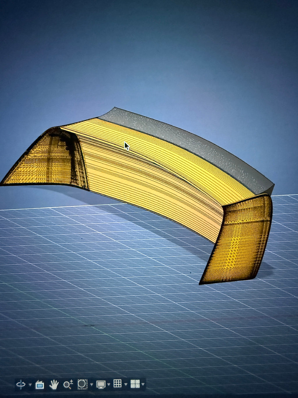 R129 rear high lift AMG duck spoiler - 3D CAD render, underside view