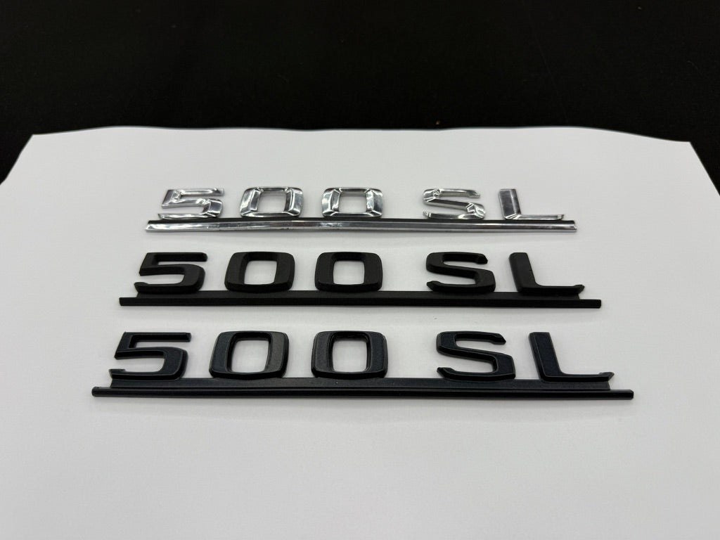 500 SL boot badge reproduction - finished 3D printed badges in chrome and matte black