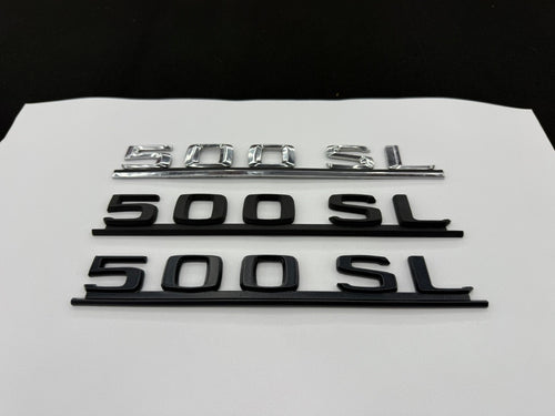 500 SL boot badge reproduction - finished 3D printed badges in chrome and matte black