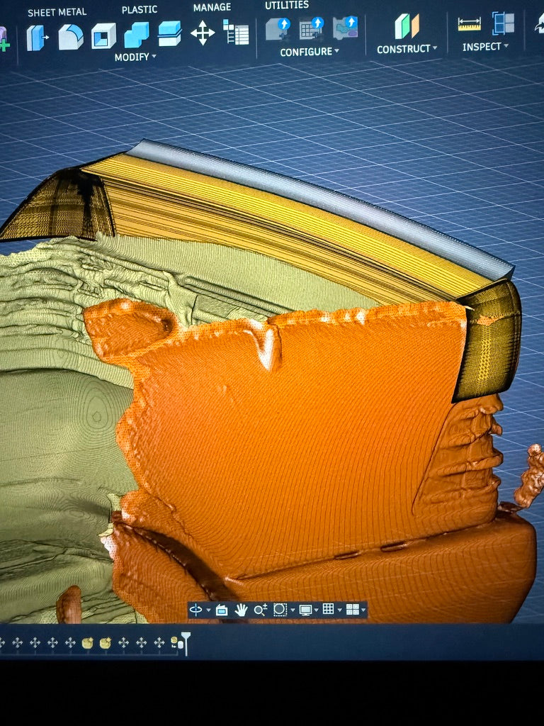 R129 duck spoiler - 3D print slicer preview showing support structure