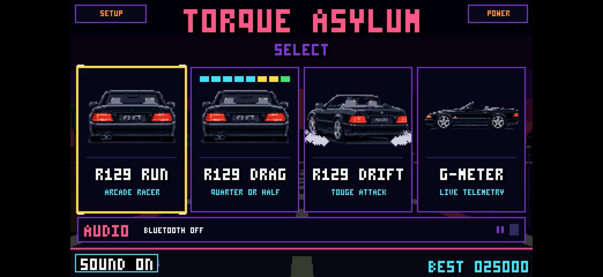 R129 dashboard retro arcade computer main menu screen