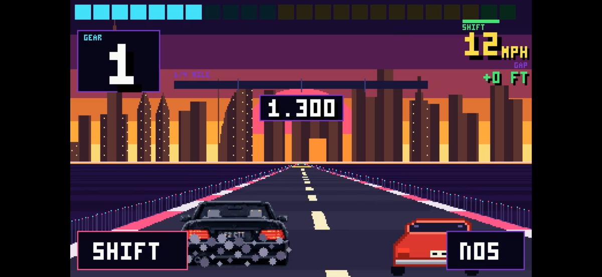 Dashboard retro arcade computer R129 DRIFT game screen